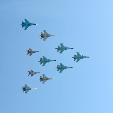 Russian army military jets during military parade clipart
