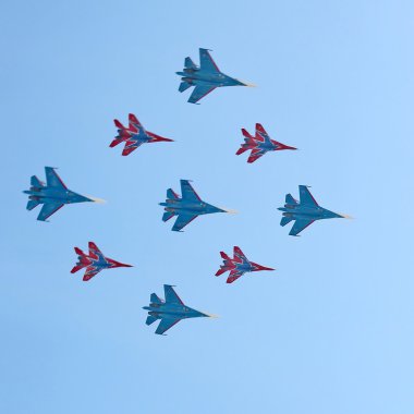 Russian army military jets during military parade clipart