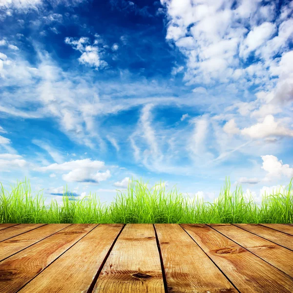 Grass over wood floor — Stock Photo, Image