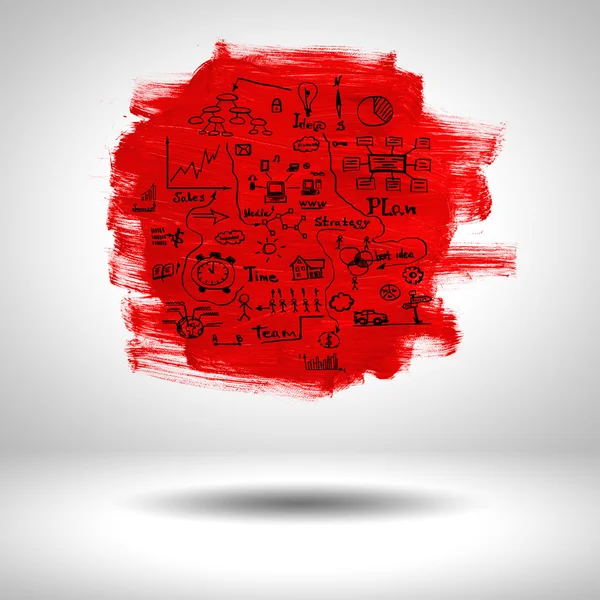 Superfície tinta vermelha em branco com esboços — Fotografia de Stock