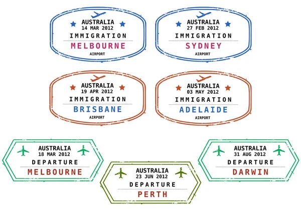 Sellos de inmigración - Australia — Vector de stock