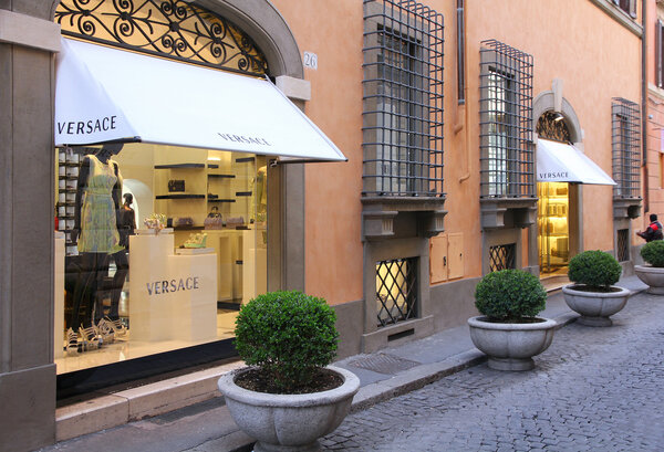 ROME - APRIL 9: Versace store on April 9, 2012 in Rome, Italy. Versace is among top 10 most valuable luxury brands in the world 2011 and has only 82 prestigious boutiques worldwide.
