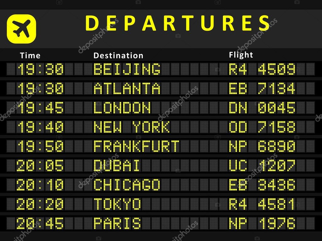 Tarjeta de salida del aeropuerto con señales de salida — Vector de