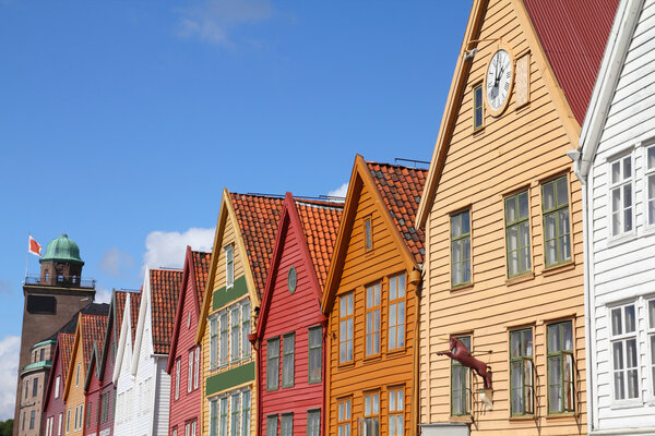 Bergen - famous town in Hordaland county, Norway. Bryggen quarter, UNESCO World Heritage Site.