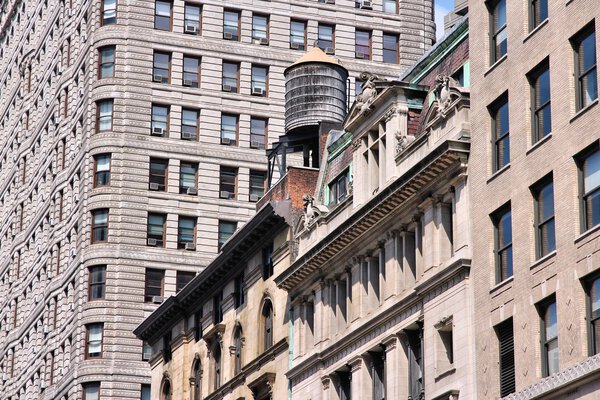 New York City, United States - old residential building in Flatiron district, Midtown Manhattan.