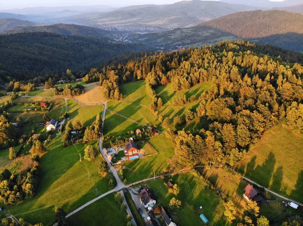 Beskids Βουνά Θέα Ηλιοβασίλεμα Στην Πολωνία Τοπίο Του Zywiec Beskids — Φωτογραφία Αρχείου