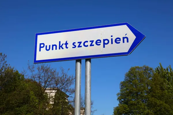Das Offizielle Schild Des Impfzentrums Polnisch Punkt Szczepien Covid Impfzentrum — Stockfoto