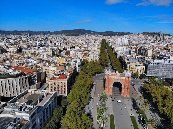 Barcelona Aerial View Cityscape Triumphal Arch Arc Triomf Passeig Lluis — Stock Photo, Image