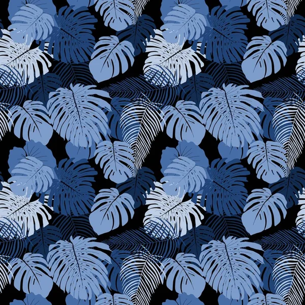 モンステラはジャングルのシームレスなテクスチャを残します 花のシームレスなベクトルパターン 熱帯雨林のデザイン — ストックベクタ