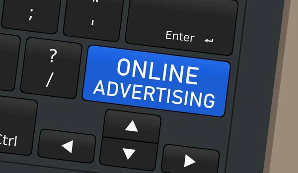 Çevrimiçi Reklam Özel Düğmesi Laptop Klavye Kavramsal Çizimi Dijital Pazarlama — Stok Vektör