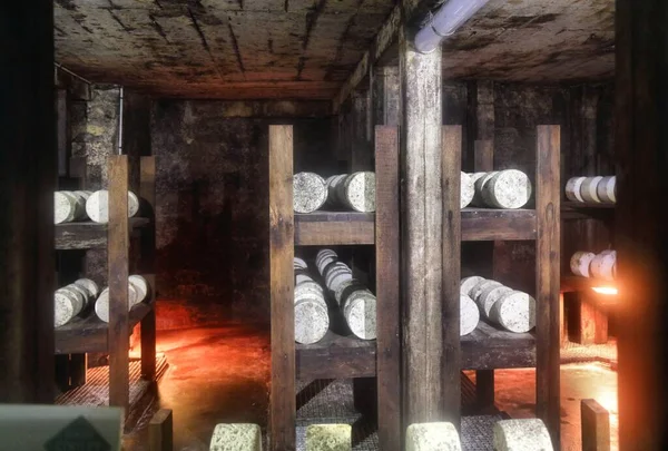 ロックフォール シュル スールゾンチーズは フランスのエイロン県の洞窟を作っています チーズ作りの名所 — ストック写真