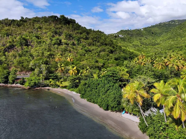 瓜德罗普海滩无人机视图 Marigot海滩湾航景图 — 图库照片