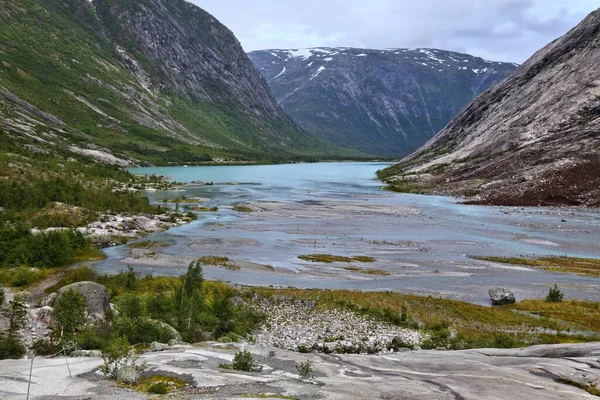 Norges Natur Jostedalsbreens Nationalpark Nigardsbrevatnet Glacial Flod Och Sjö — Stockfoto