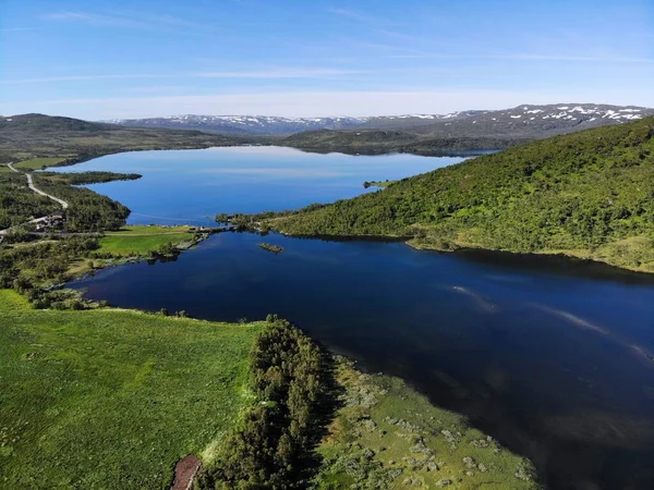 挪威的无人机景观 谢茨达伦山谷靠近霍夫登 Sessvatnet湖和Breivatn湖 挪威自然 — 图库照片