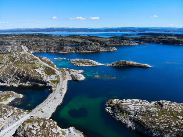 Drohnenblick Auf Norwegen Inseln Vestland County Island Malerische Küstenstraße Auf — Stockfoto