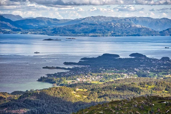 Isola Stord Norvegia Vista Aerea Hdr Città Leirvik — Foto Stock