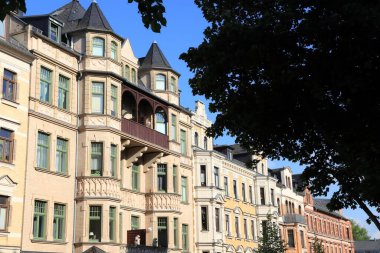 Chemnitz şehri, Almanya. Doğu Almanya 'da ikametgah mimarisi. Kassberg bölgesinde apartman binaları.