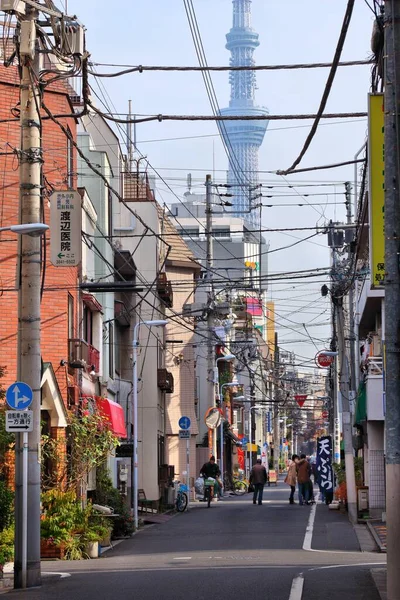 Tokyo Ιαπωνια Δεκεμβριου 2016 Street Asakusa District Τόκιο Skytree Tower — Φωτογραφία Αρχείου