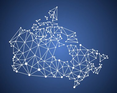 Kanada çokgen haritası. Noktaları birleştiren Kanada 'nın düşük polyester modern stil vektör haritası.