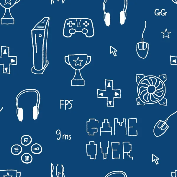 Naadloze Video Game Doodle Textuur Gaming Thema Vector Achtergrond Video — Stockvector