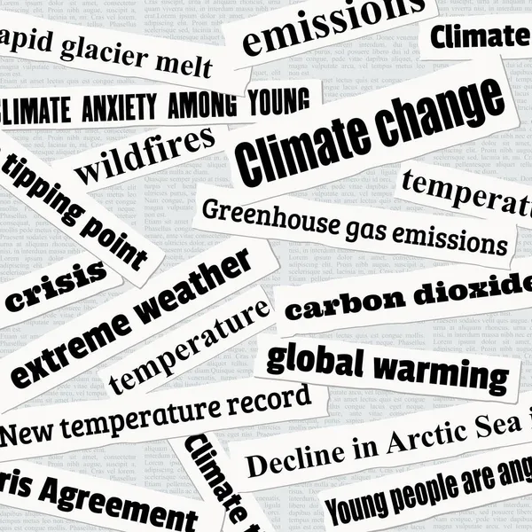 Climate Change News Headlines Newspaper Clippings Global Warming Temperature Records — Stock Vector