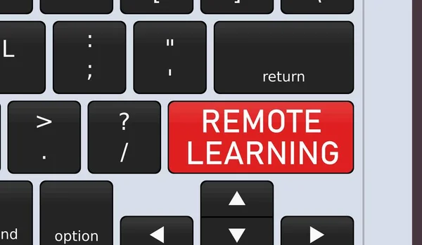 リモート学習専用ボタン ノートパソコンのキーボードの概念図 パンデミックにおける新たな正常 リモートスクール — ストックベクタ