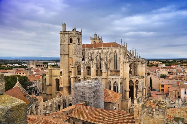 Narbonne Stad Frankrike Stadsbilden Flygfoto Med Katedralen — Stockfoto