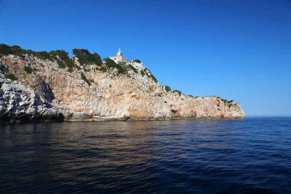 Ilha Desabitada Mar Adriático Farol Susac Perto Ilha Lastovo Croácia — Fotografia de Stock