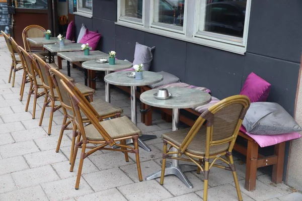 Sidewalk Café Tafels Stoelen Stockholm Stad Zweden — Stockfoto