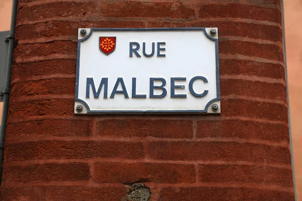 Calle Malbec Cartel Con Nombre Calle Toulouse Francia — Foto de Stock