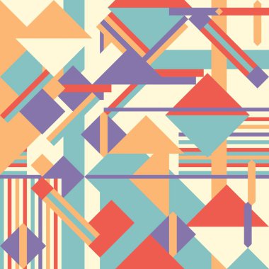 Kusursuz geometrik desen. Modern soyut geometrik şekil tasarımı. Moda olmayan vektör deseni. Pastel turuncu, mavi ve mor renk.