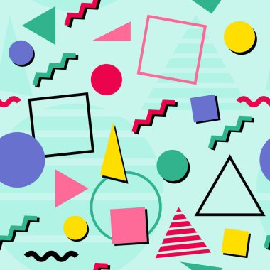 Memphis kusursuz desen. Retro 90 'ların moda baskısı. 1990 'ların havalı vektör dokusu.