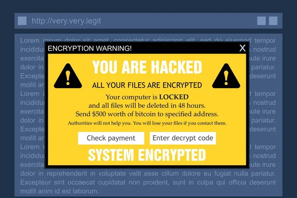 Virus Bloqueo Cifrado Ransomware Fraude Internet Problema Seguridad Línea — Archivo Imágenes Vectoriales
