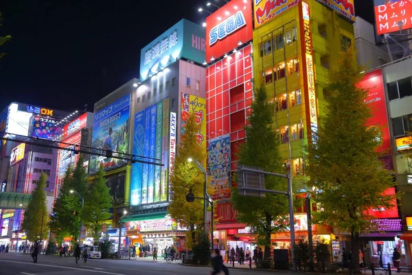 东京东京 2016年12月1日 人们参观东京秋叶原地区的夜晚 秋叶原地区被称为 电城地区 它以电器商店和燕麦文化而闻名 — 图库照片