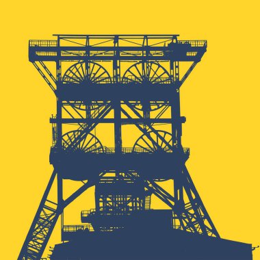 Mining complex vector outline. Coal mine headframe silhouette illustration. Industrial style poster. clipart