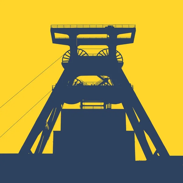 Ανθρακωρυχείο Επικεφαλής Σιλουέτα Διάνυσμα Περίγραμμα Βιομηχανικού Συγκροτήματος Ορυχείων — Διανυσματικό Αρχείο