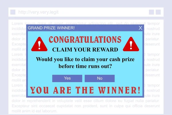 Online Zwendel Phishing Poging Nep Geldprijs Winnaar Pop Banner — Stockvector