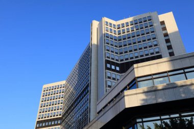 ESSEN, Almanya - 20 Eylül 2020: RWE Binası Essen, Almanya. RWE AG bir Alman çokuluslu enerji şirketidir..