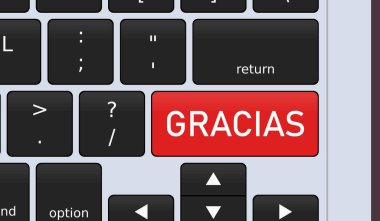 Gracias - İspanyolca teşekkür ederim, anahtar dizüstü bilgisayarda. Vektör illüstrasyonunu kabul et.