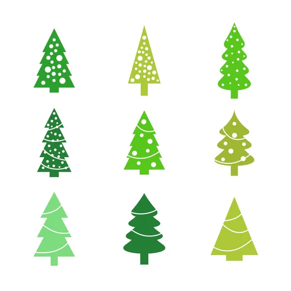 孤立したクリスマスツリーセット 孤立した緑のクリスマスツリーベクトル — ストックベクタ