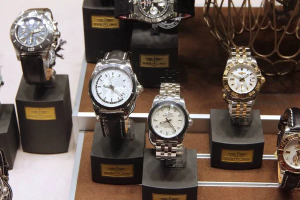 Gran Canaria España Diciembre 2015 Relojes Lujo Breitling Escaparate Gran — Foto de Stock