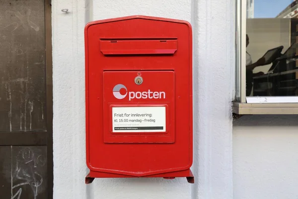 Bergen Norway July 2020 Red Post Box Posten Norge Norwegian — Foto Stock