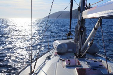 Sailing in Pakleni islands area on Adriatic Sea. Pakleni Islands in Croatia.