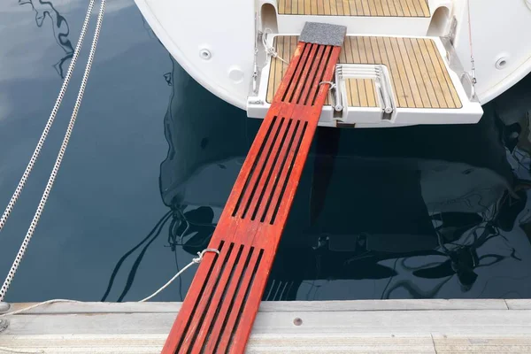 Sailing Split Croatia Sailing Yacht Wooden Boarding Gangplank Passerelle Mounted — стоковое фото