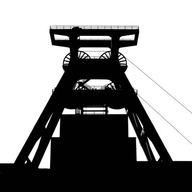 Mining complex vector outline. Coal mine silhouette illustration. Industrial style poster. Black and white. clipart