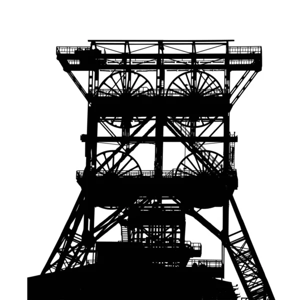 Black White Coal Mine Silhouette Vector Industrial Mining Complex Outline — Stock Vector