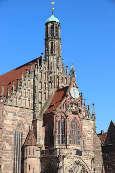Norymberga Niemcy Fasada Kościoła Frauenkirche Kościół Matki Bożej Norymberdze — Zdjęcie stockowe