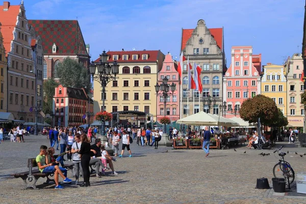 Wroclaw Poland September 2018 People Visit Main Square Rynek Wroclaw — Stock Photo, Image