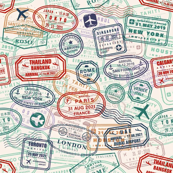 Passport Stamps Seamless Texture Vector Passport Stamp Vintage Style Texture — 图库矢量图片