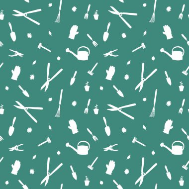 Gardening seamless pattern. Garden tools vector background. Seamless fashion print texture.